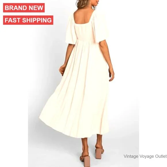 Summer Midi Dress V Neck Short Sleeve Ruffle Bow Tie Flowy Casual Summer Midi Dress V Neck Short Sleeve Ruffle Bow Tie Flowy Casual